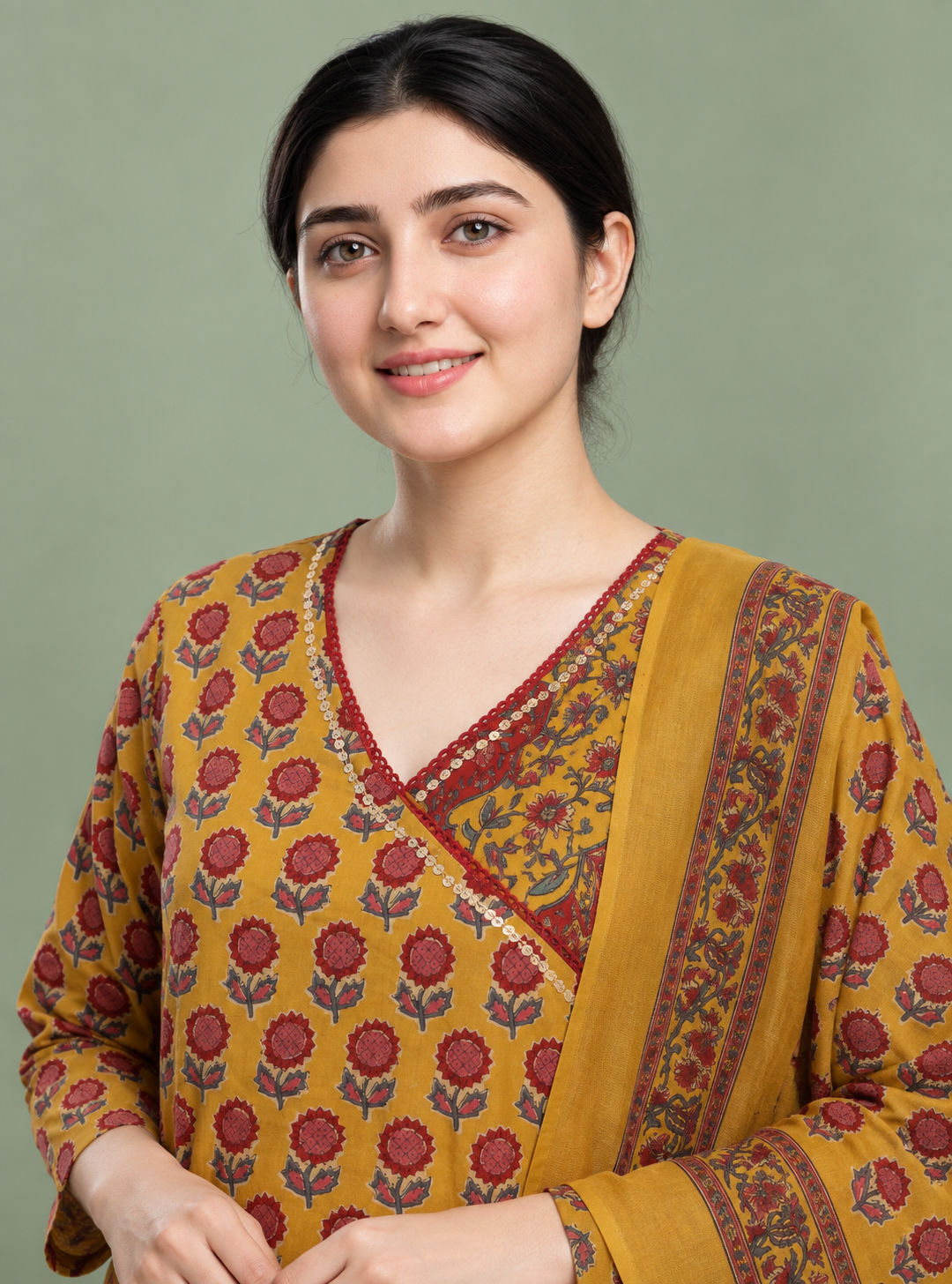 Mustard Cotton Block Print Angrakha Suit Set – Indieshades