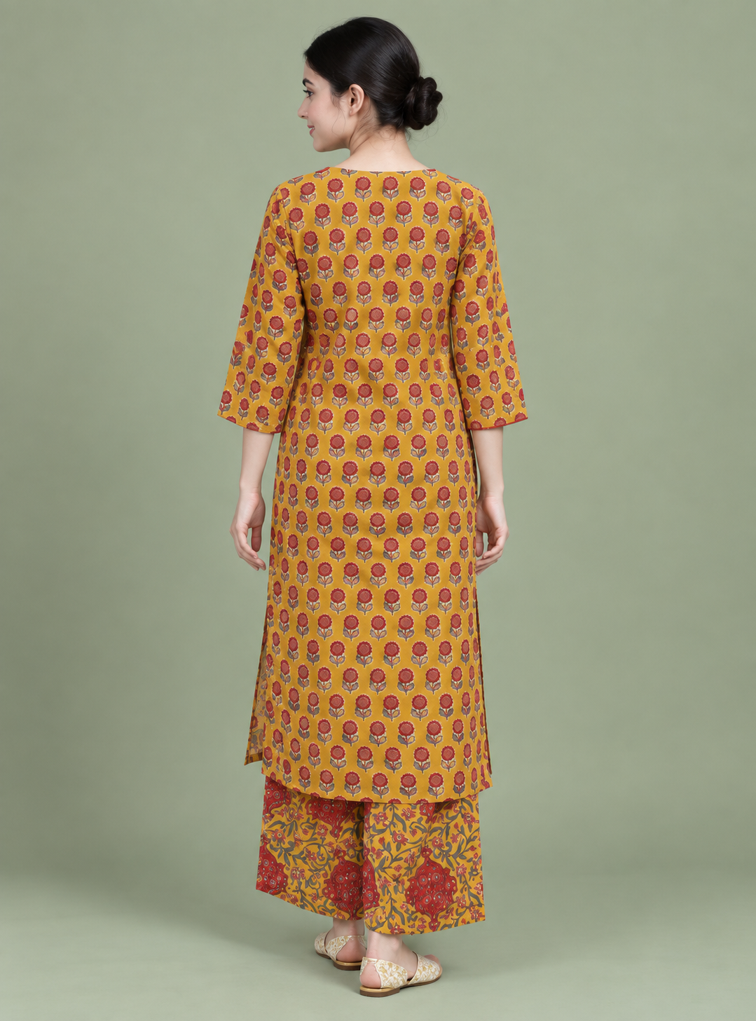 Mustard Cotton Block Print Angrakha Suit Set – Indieshades