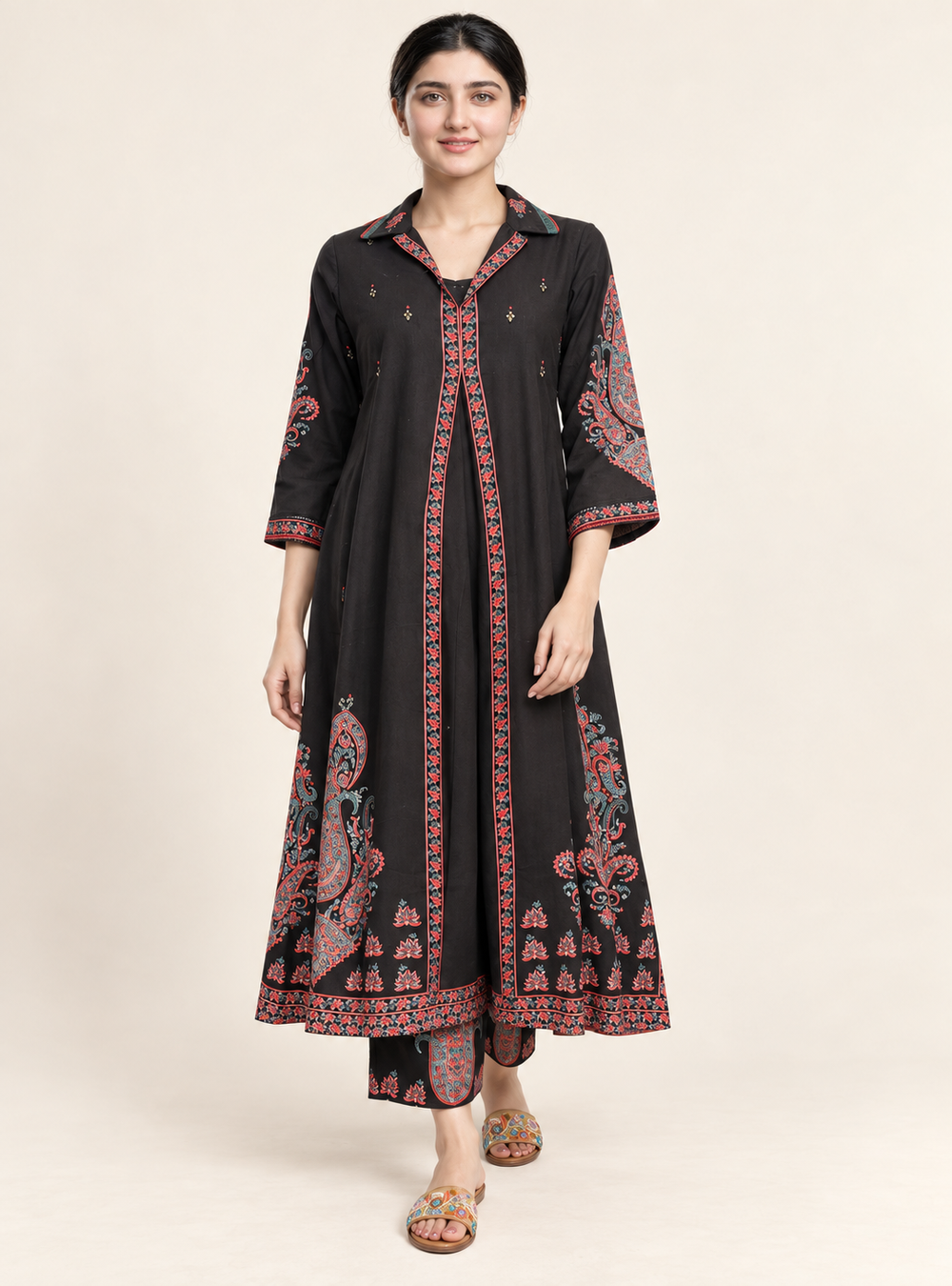 Obsidian Layers Black Linen Blend Layered A-Line Co-Ord Set