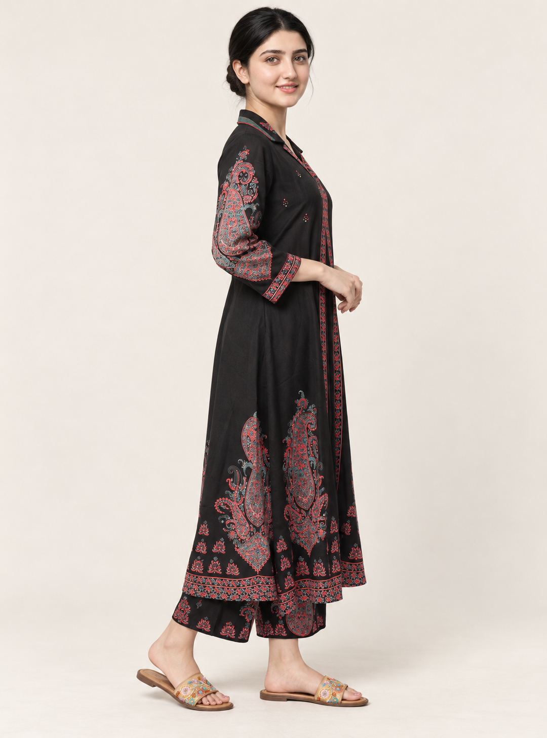 Obsidian Layers Black Linen Blend Layered A-Line Co-Ord Set