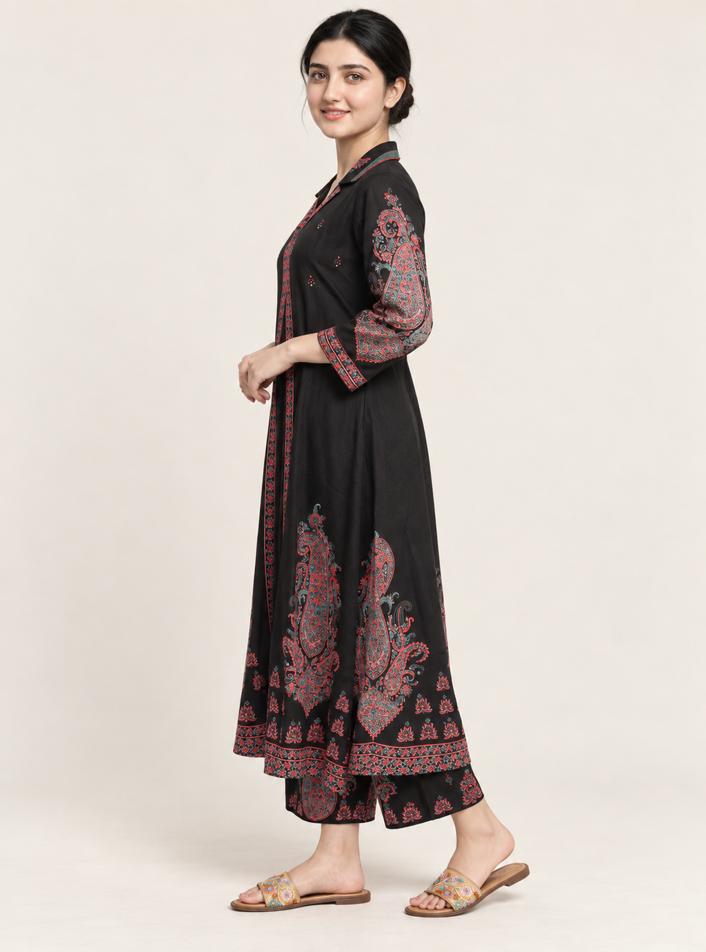 Obsidian Layers Black Linen Blend Layered A-Line Co-Ord Set