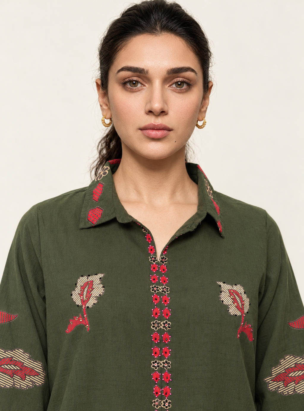 Olive Atelier Green Linen Blend Layered A-Line Co-Ord Set
