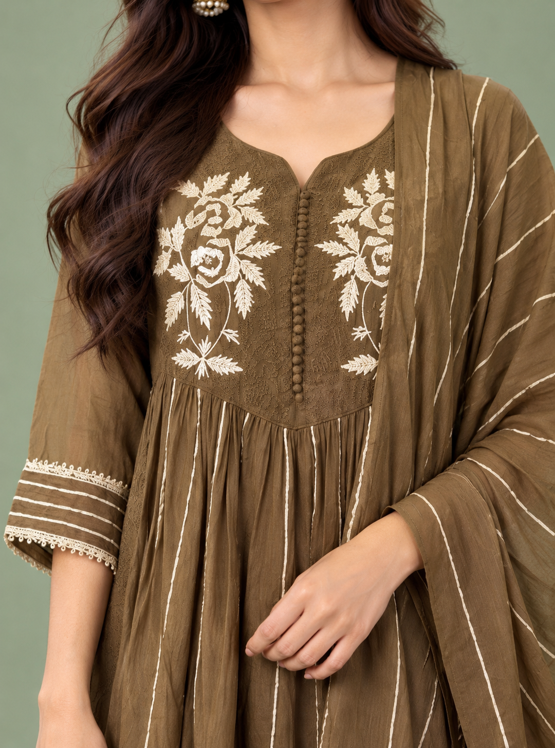 Mehndi Royale Mehandi Banarasi Mul Chanderi Dabka Gotapatti Anarkali Suit Set with Dupatta