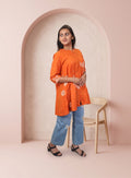 Orange cotton printed short kurti