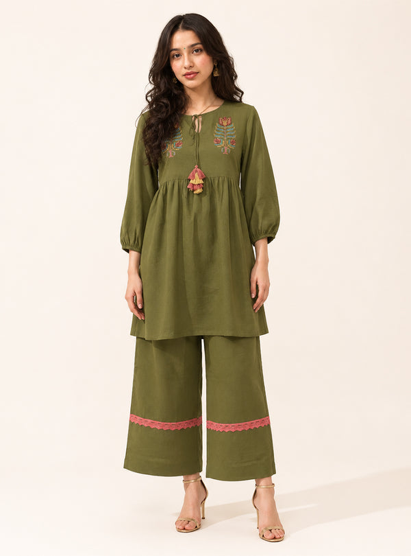 Sage Harmony Pastel Green Cotton Flared Co-Ord Set