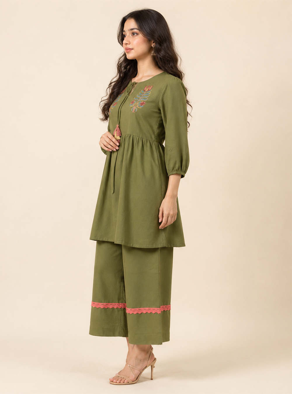 Sage Harmony Pastel Green Cotton Flared Co-Ord Set