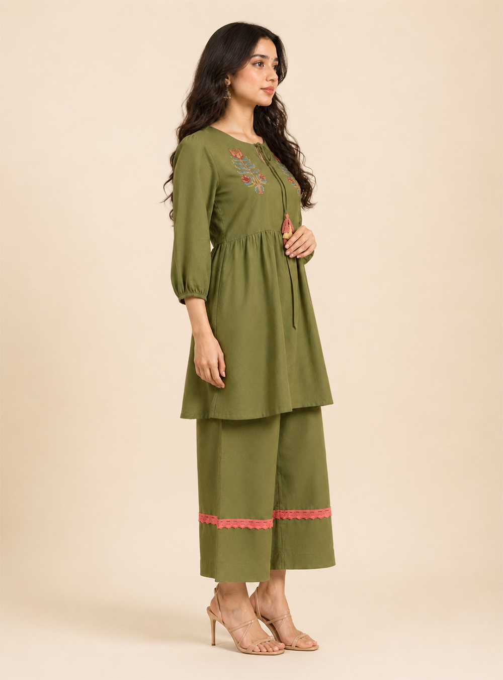 Sage Harmony Pastel Green Cotton Flared Co-Ord Set