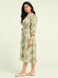 Meadow Bloom Pista Floral Cotton A-Line Dress