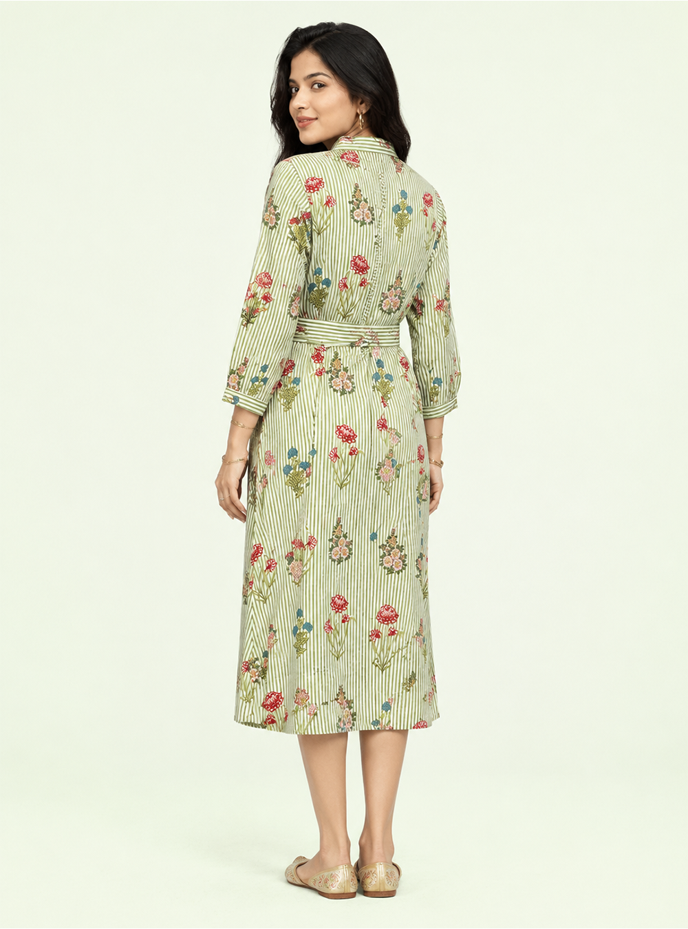 Meadow Bloom Pista Floral Cotton A-Line Dress