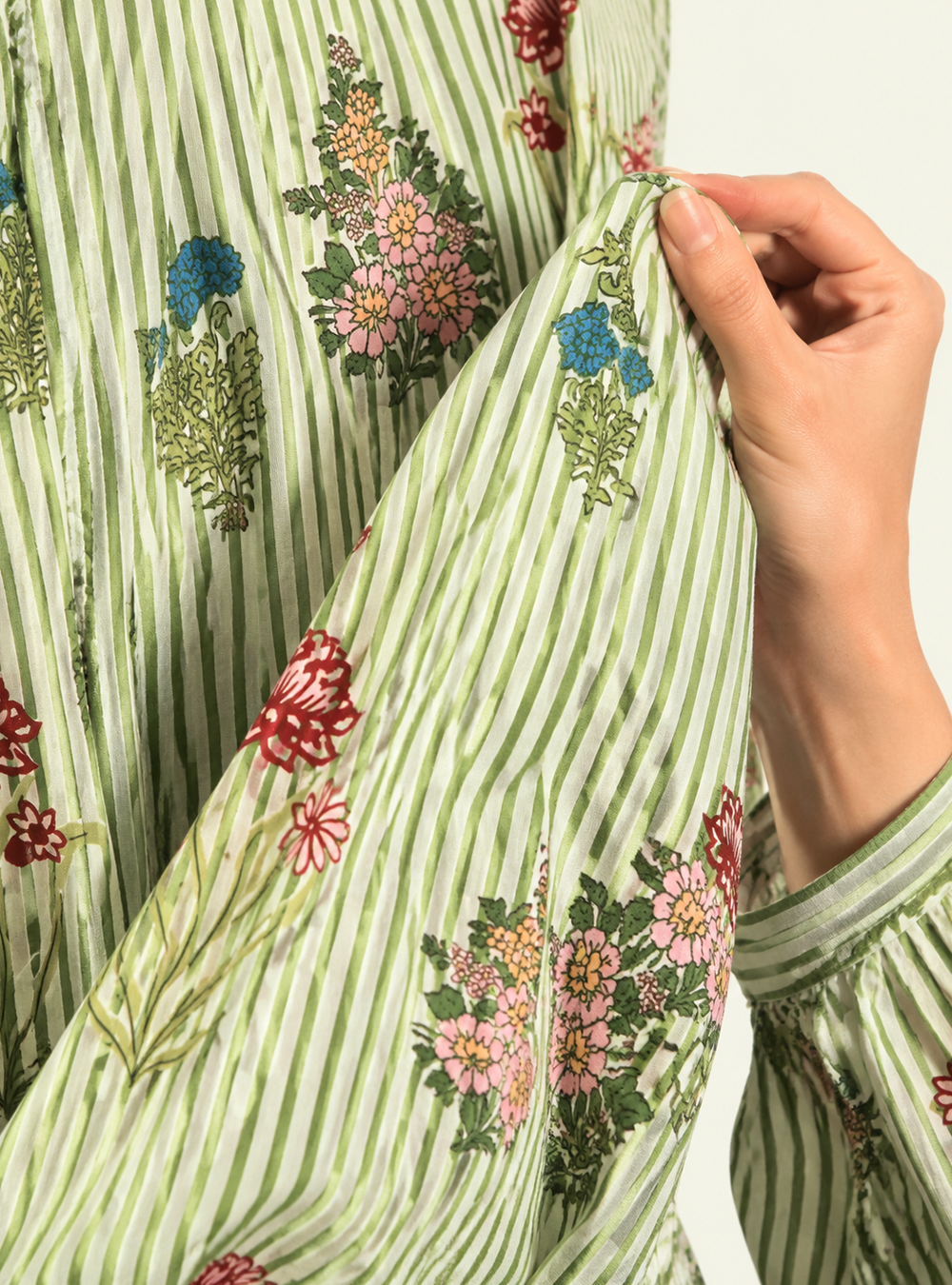 Meadow Bloom Pista Floral Cotton A-Line Dress