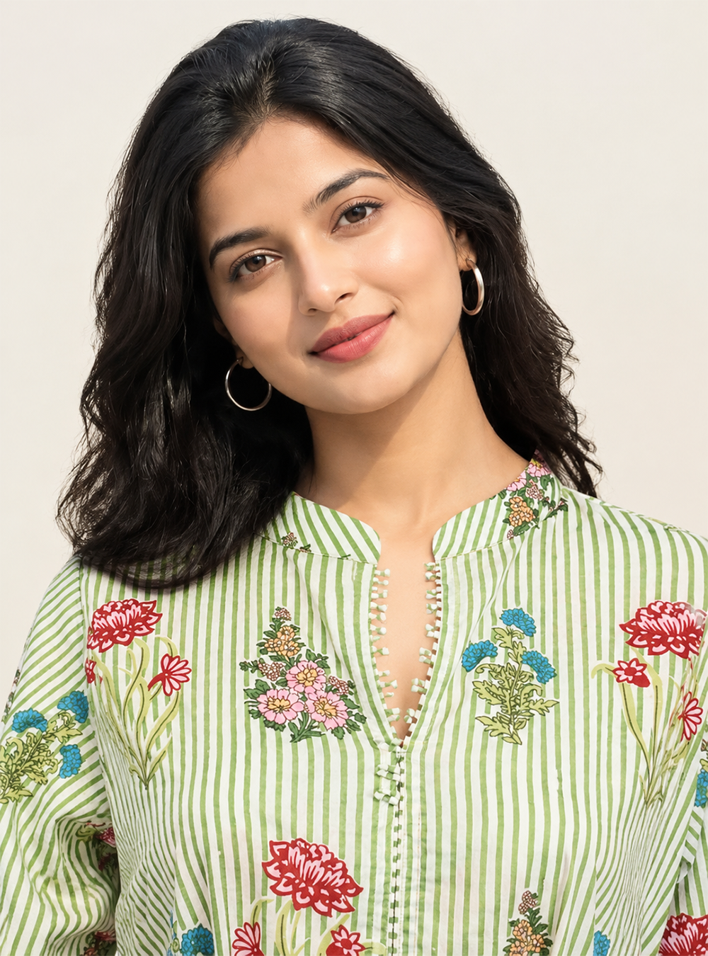 Meadow Bloom Pista Floral Cotton A-Line Dress