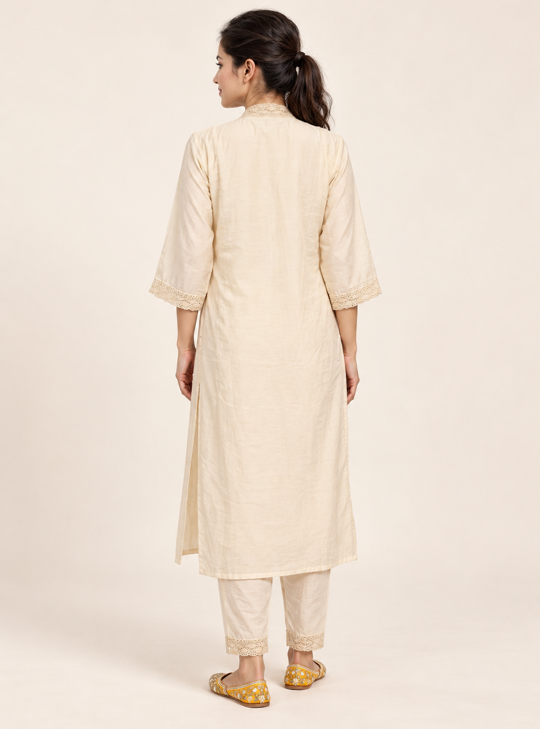 Pearl Weave White Dobby Cotton Embroidered Suit Set with Dupatta