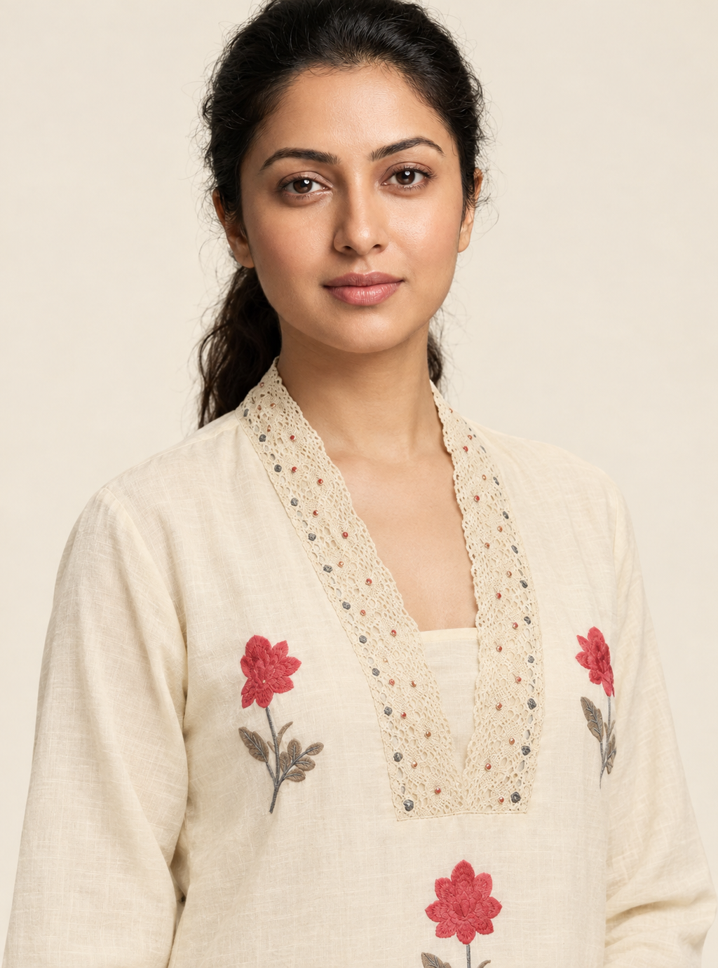 Pearl Weave White Dobby Cotton Embroidered Suit Set with Dupatta