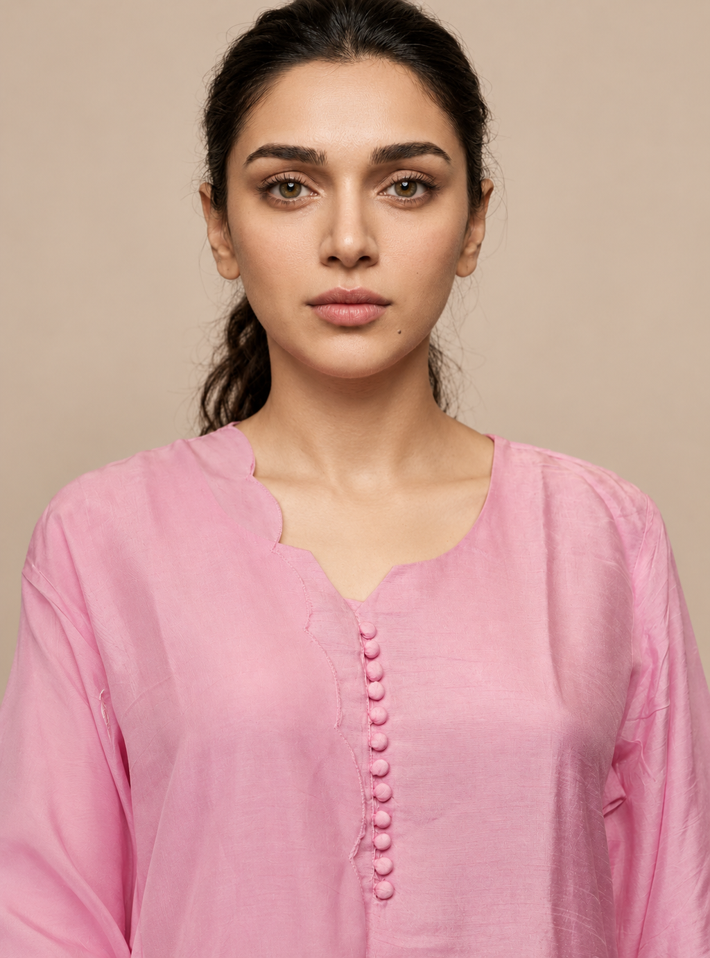 Petal Heirloom Baby Pink Dola Silk Handwork Suit Set with Organza Dupatta