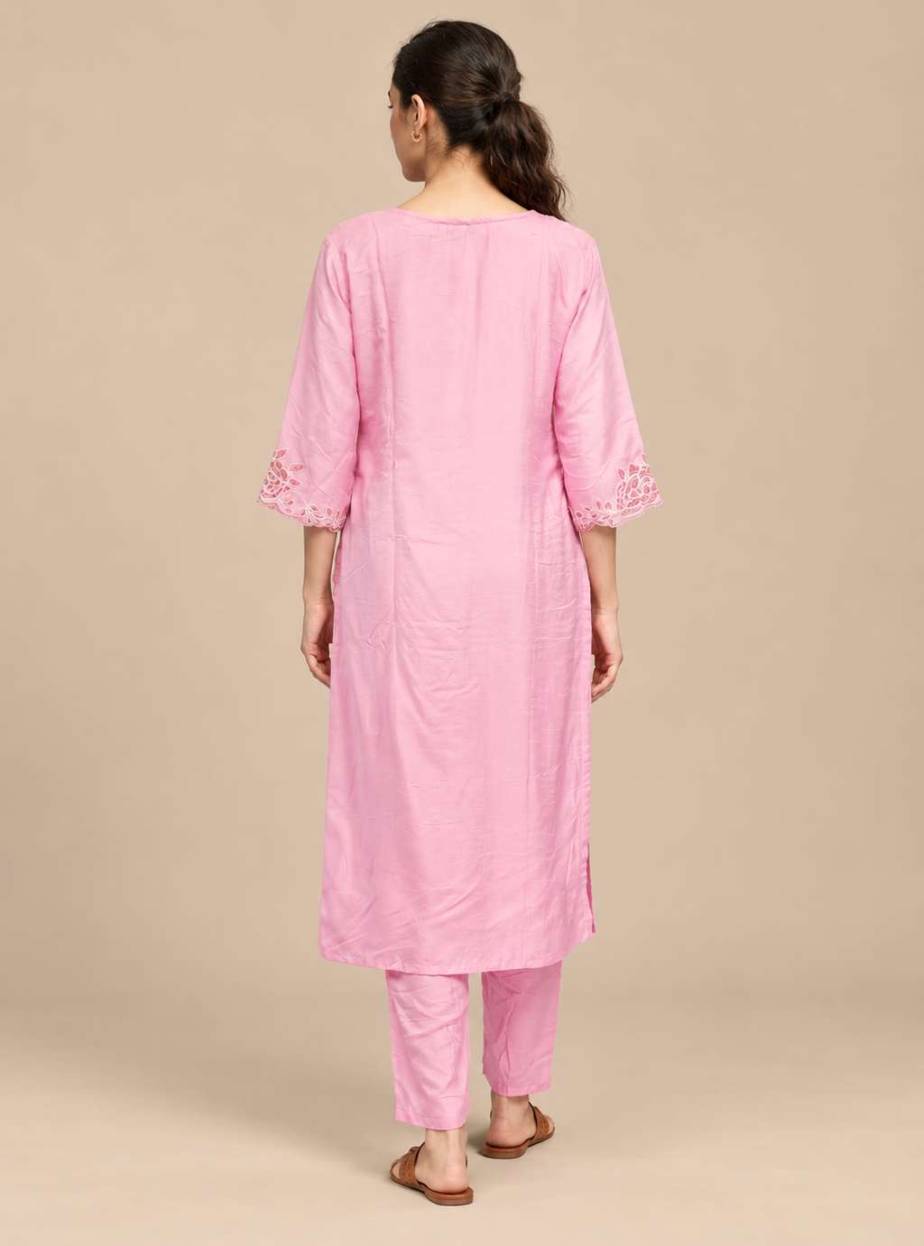 Petal Heirloom Baby Pink Dola Silk Handwork Suit Set with Organza Dupatta