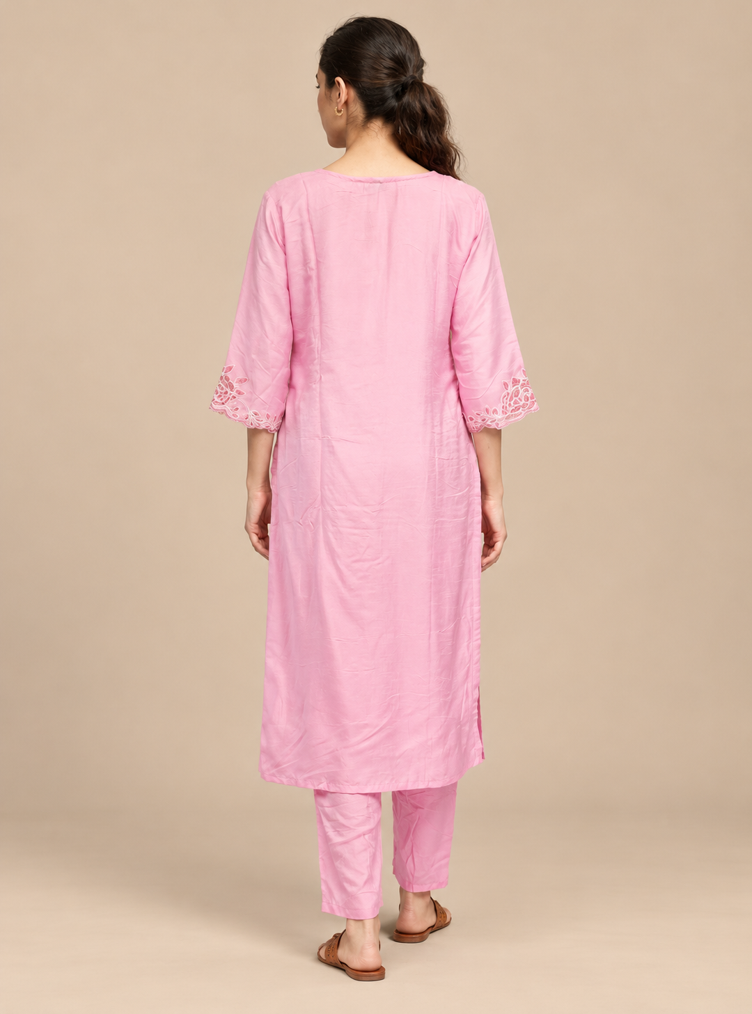 Petal Heirloom Baby Pink Dola Silk Handwork Suit Set with Organza Dupatta