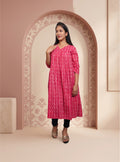 Hot pink cotton Angrakha A-line kurta