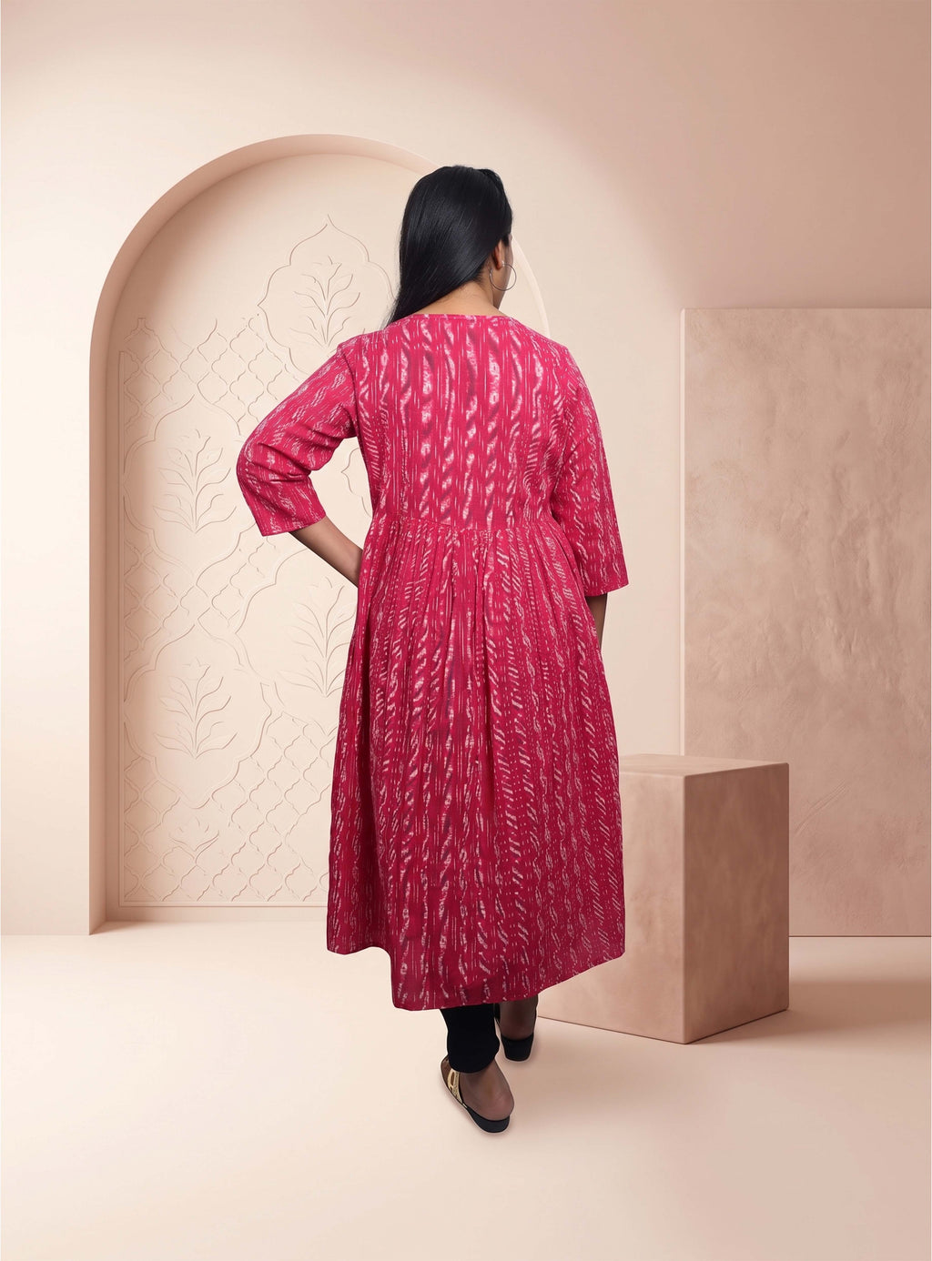 Hot pink cotton Angrakha A-line kurta