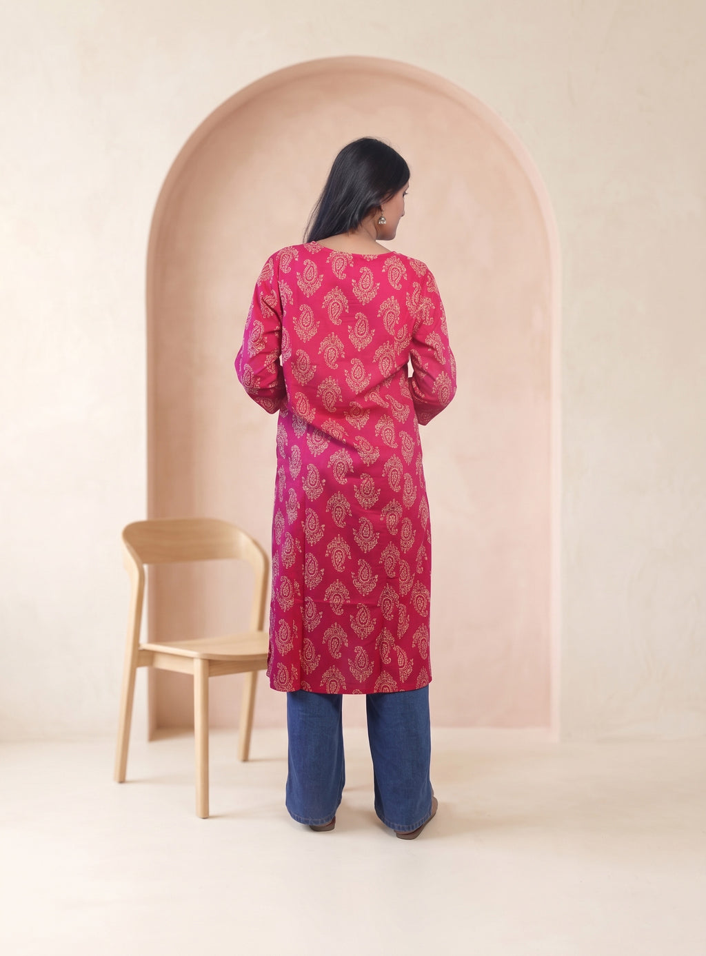 Pink cotton embroidery straight kurta