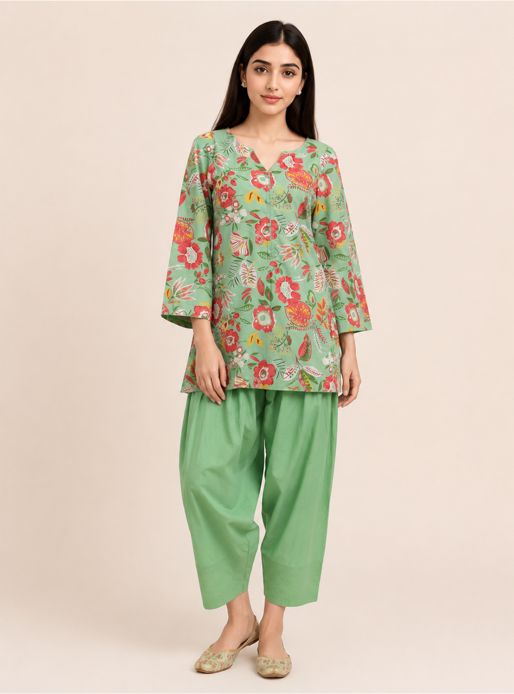 Pista Blossom Floral Pure Cotton Co-Ord Set
