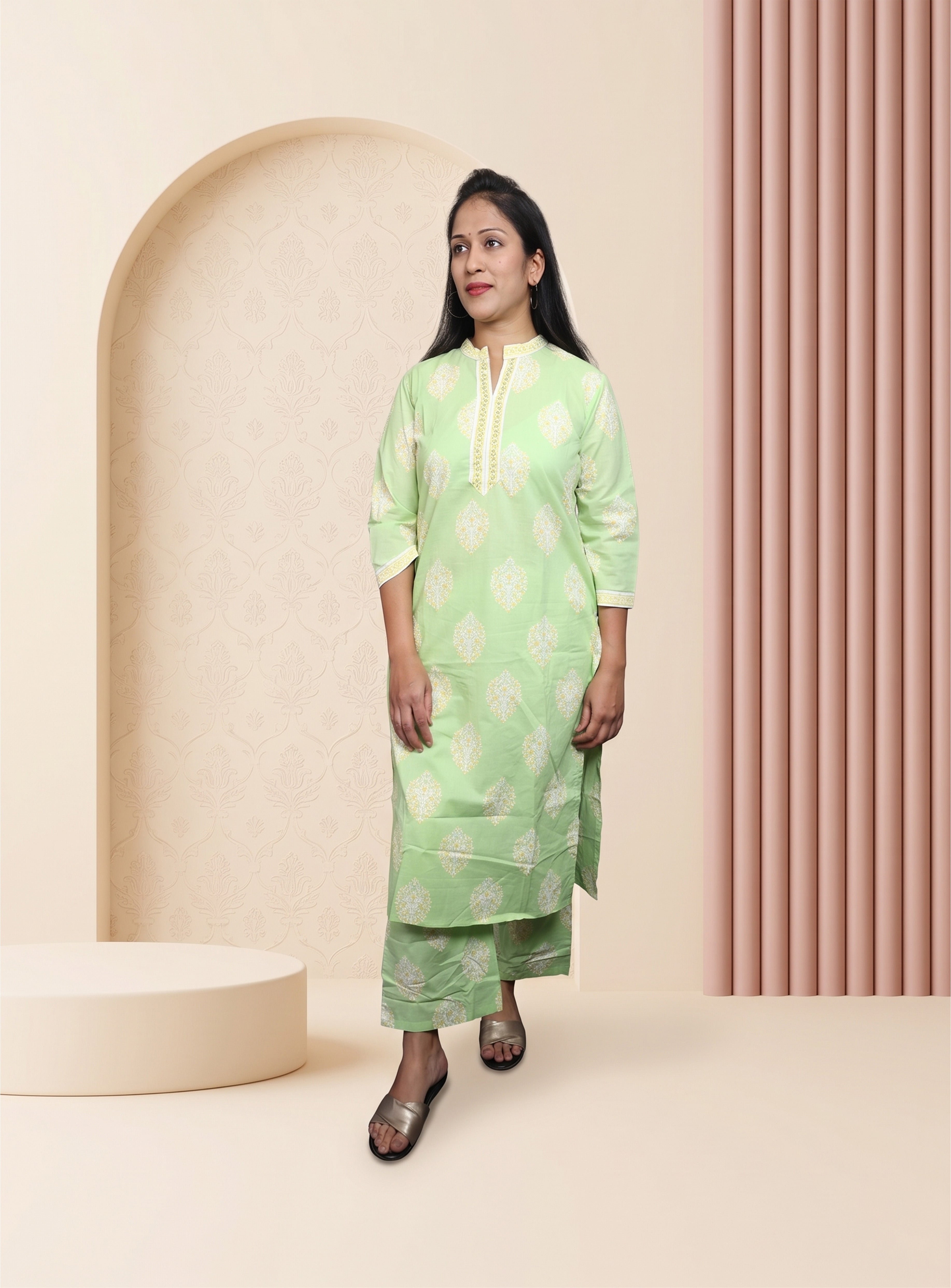 Pista green cotton straight co-ord set