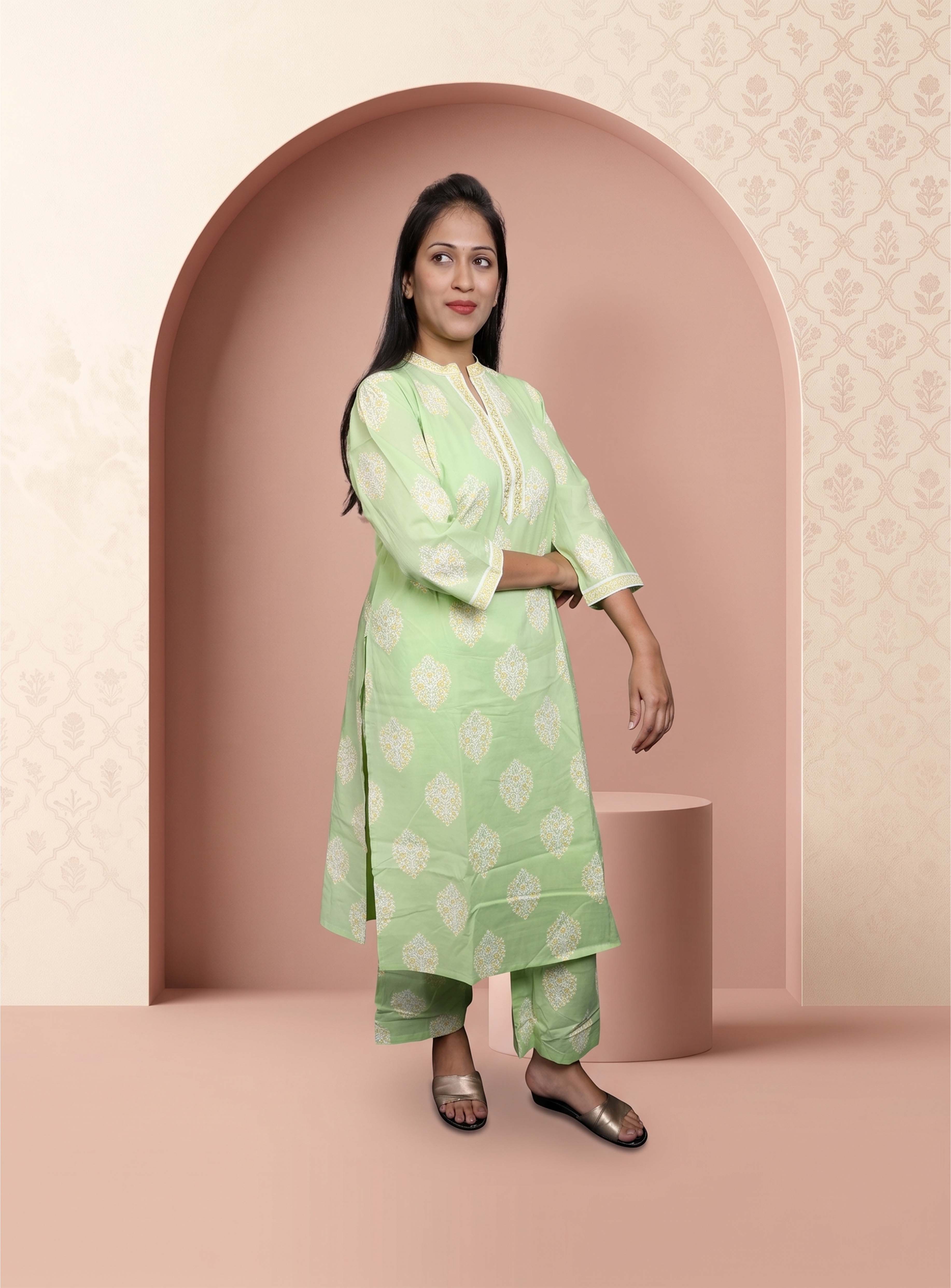 Pista green cotton straight co-ord set