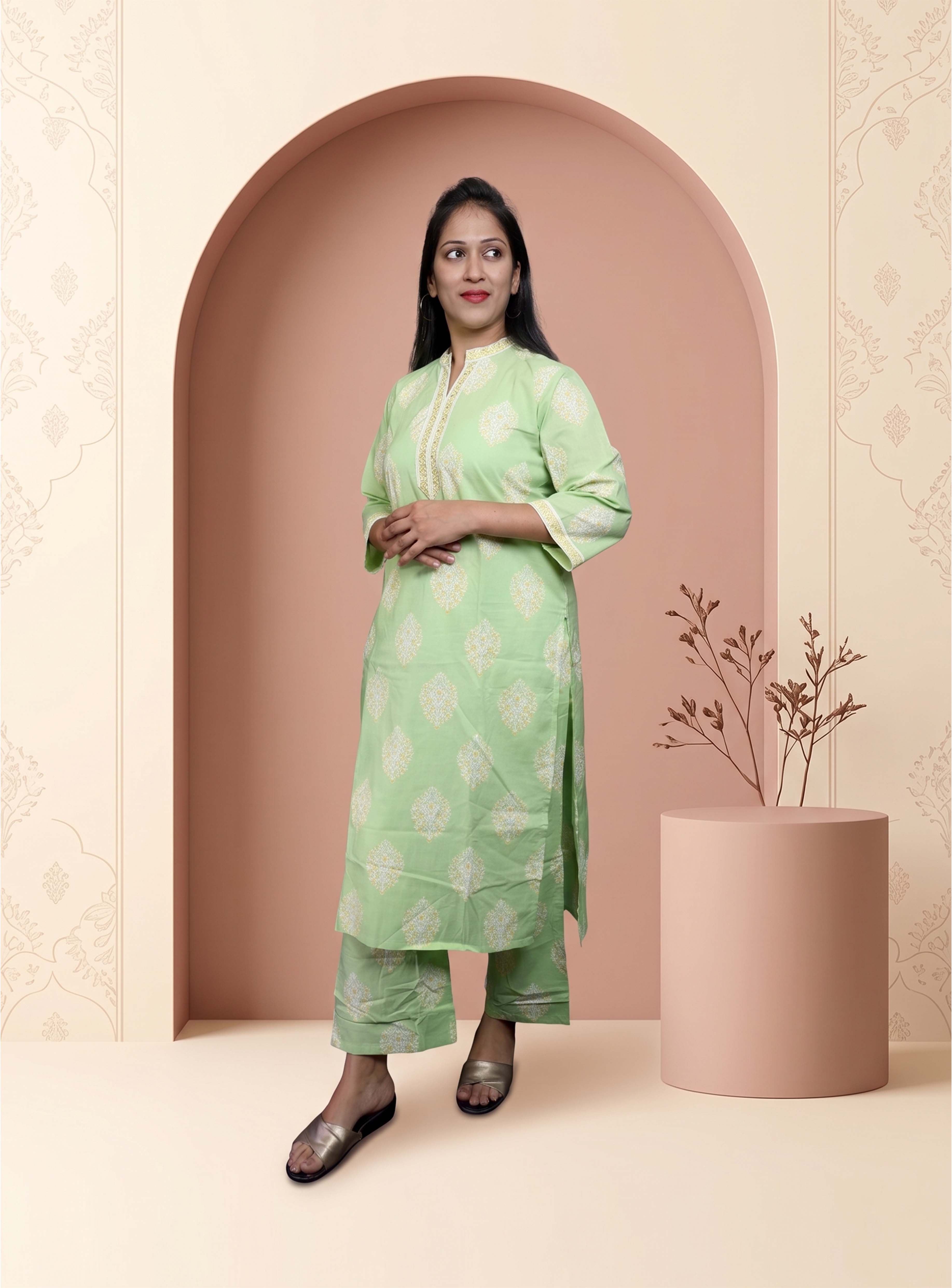 Pista green cotton straight co-ord set