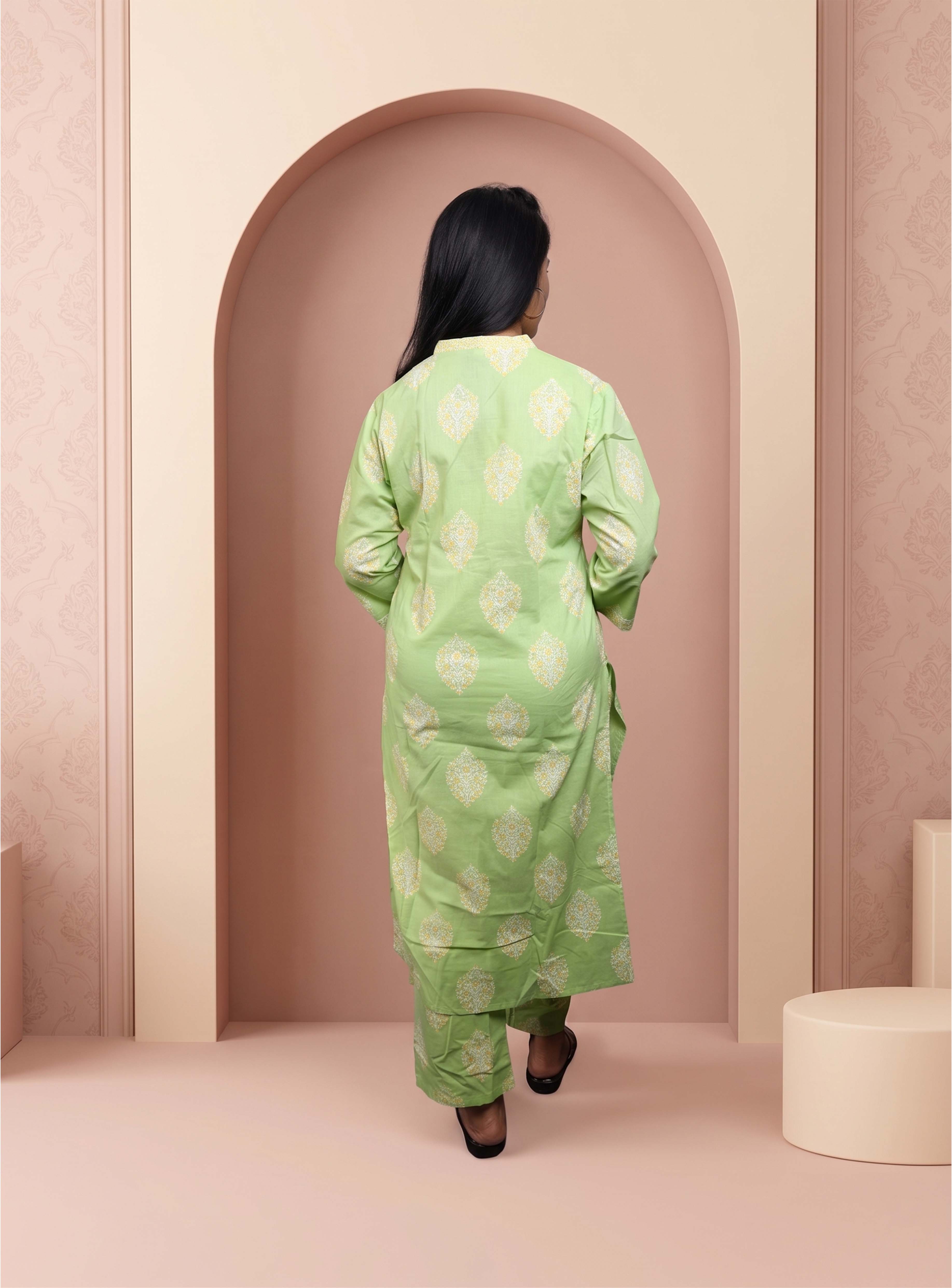 Pista green cotton straight co-ord set