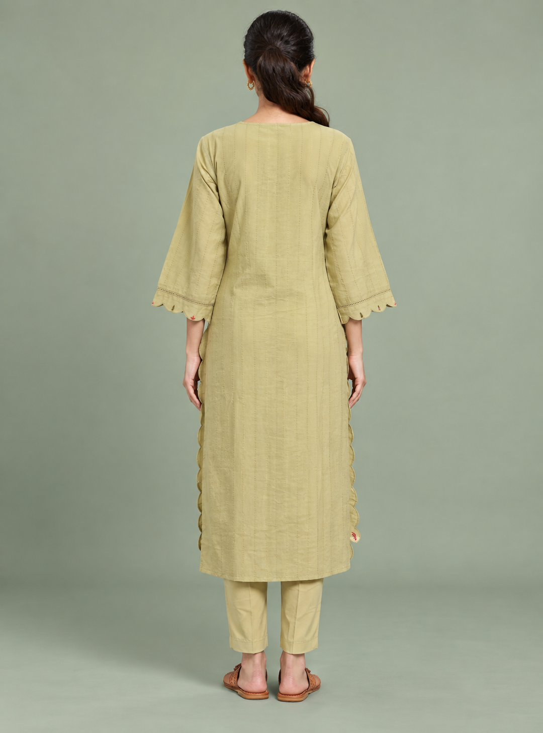 Pistachio Lace Pista Dobby Cotton Cutwork Straight Suit Set with Dupatta