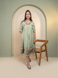 Pista linen A-line thred embroidery dress