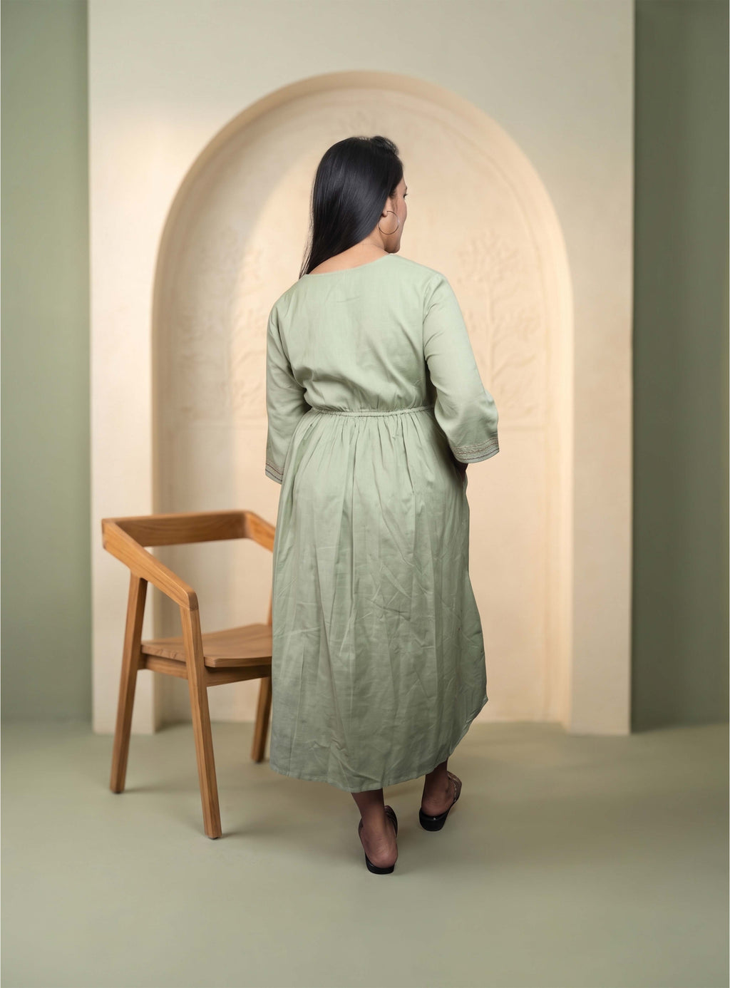 Pista linen A-line thred embroidery dress
