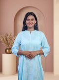 Powder Blue cotton printed straight kurti