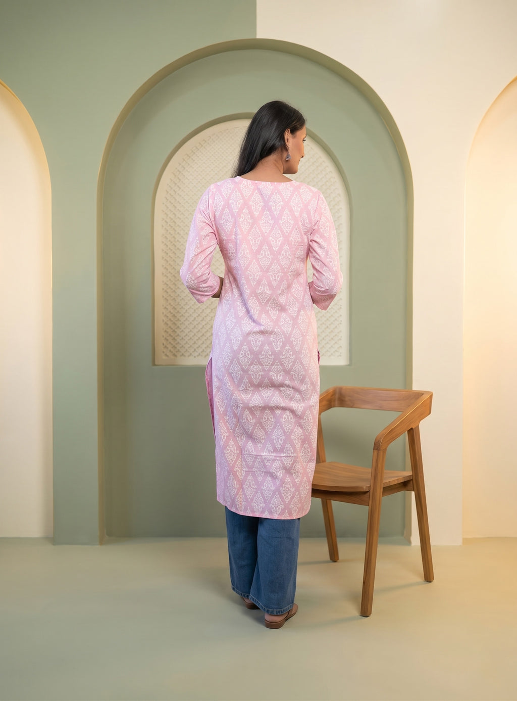 Powder Pink printed straight kurta
