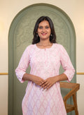Powder Pink printed straight kurta