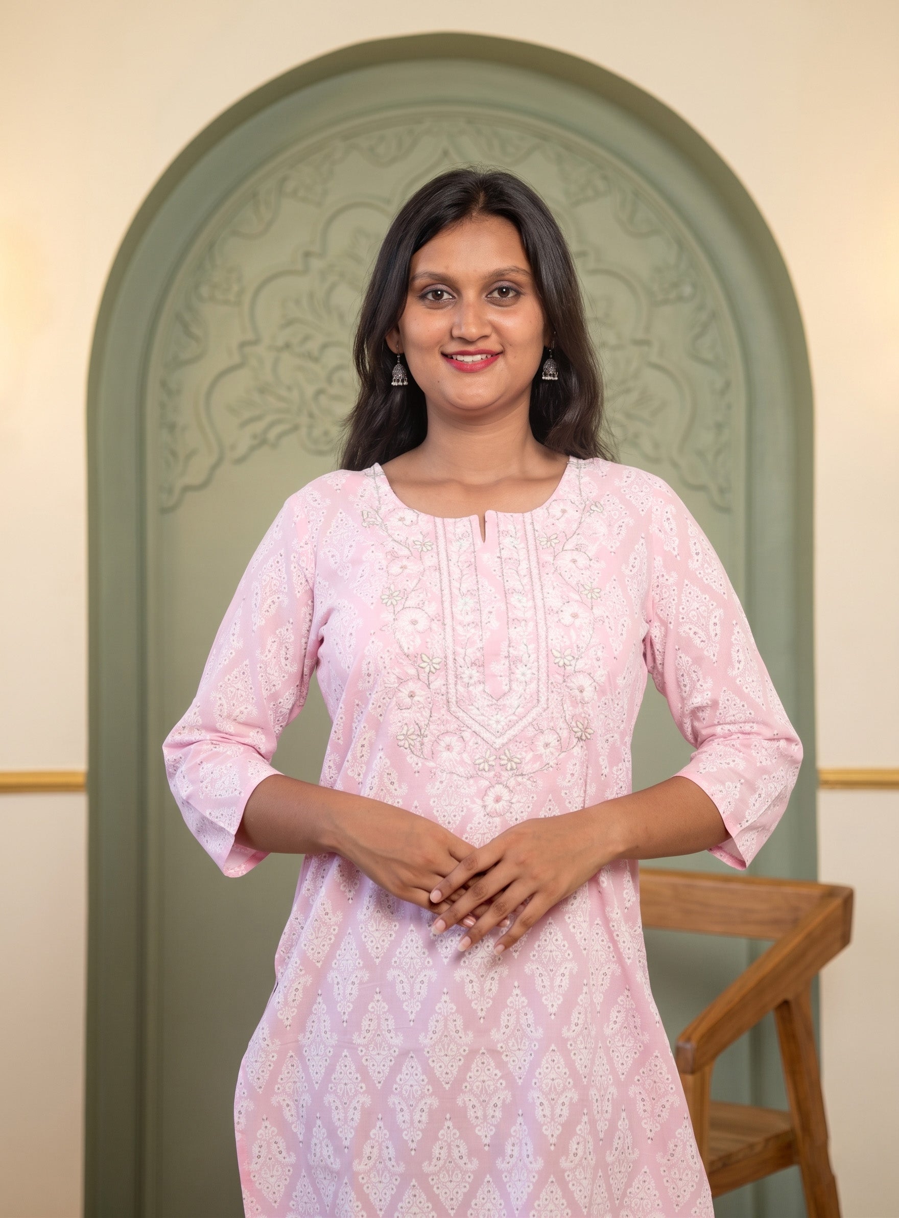 Powder Pink printed straight kurta