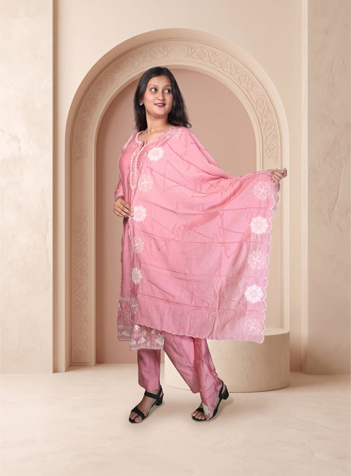 Blush Royale Powder Pink Handworked Straight Suit Set with Dupatta
