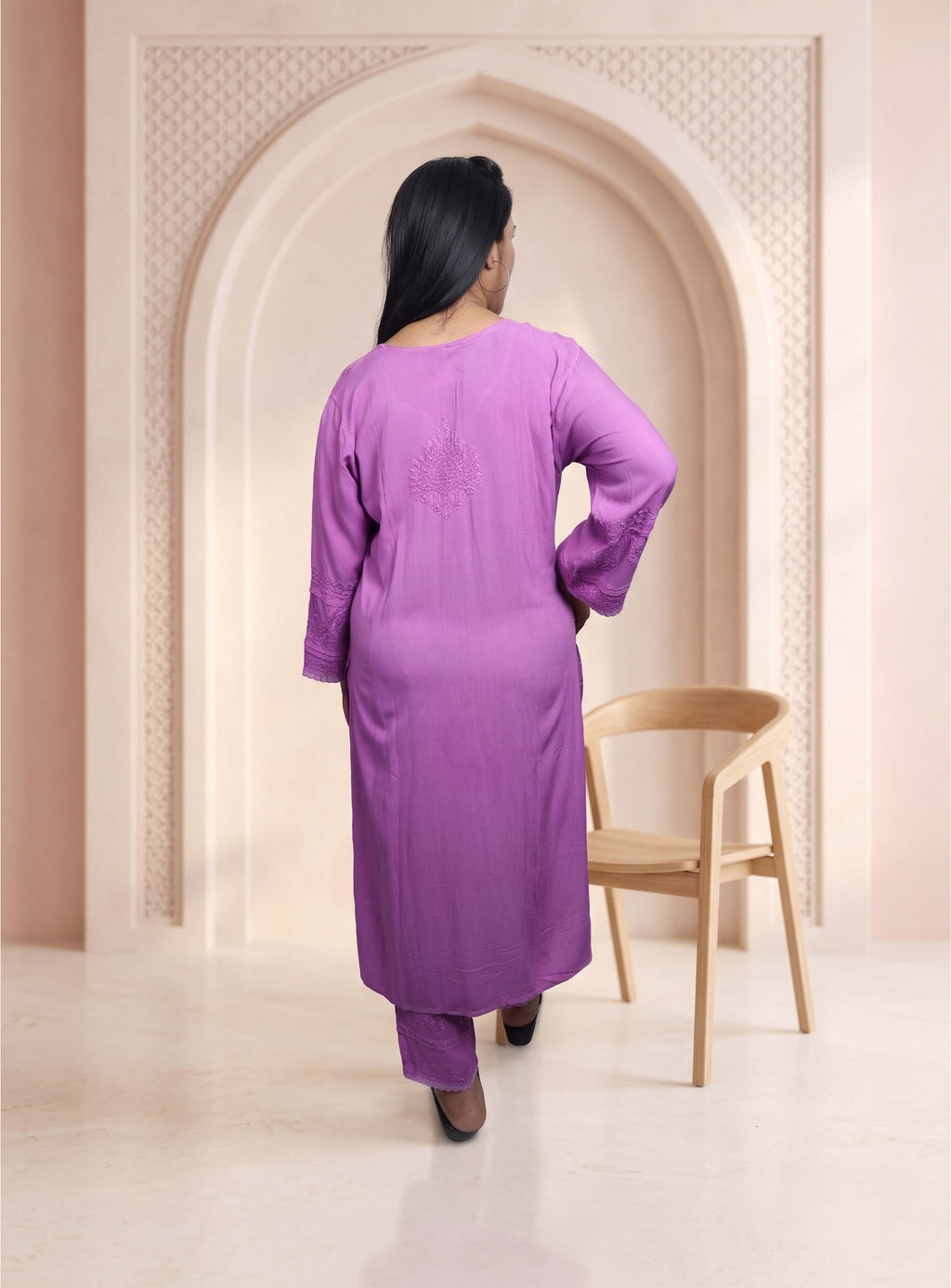 Purple Modal Chikankari Straight co-ord set