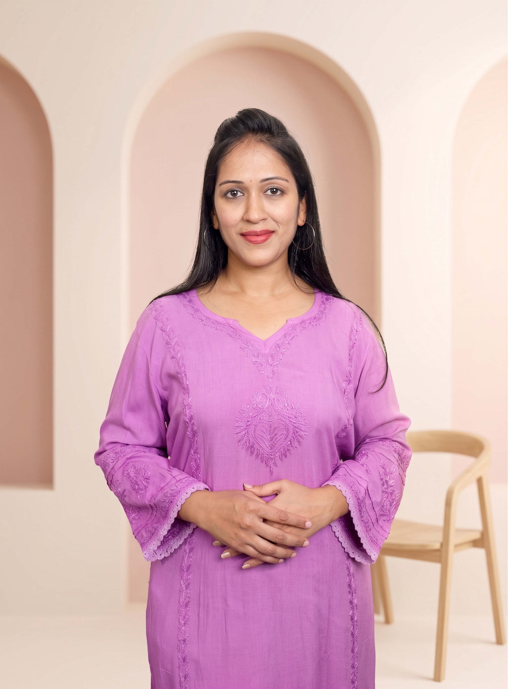 Purple Modal Chikankari Straight co-ord set