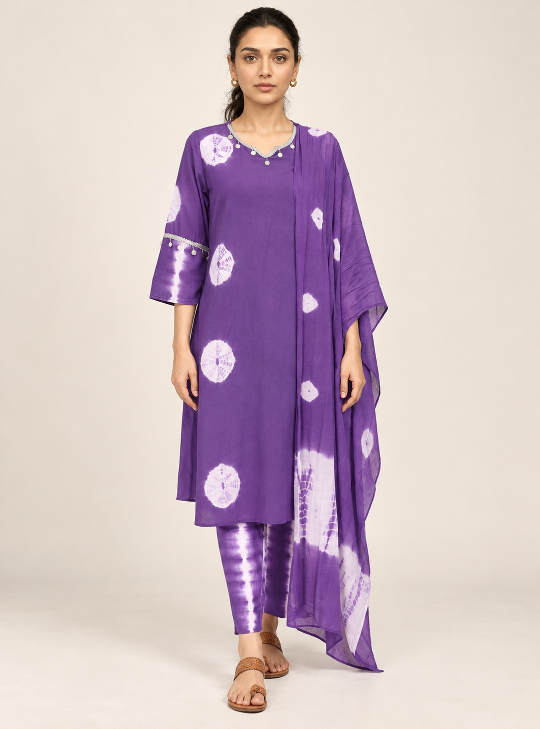 Purple Mul Cotton Tie Dye Kurta Pant Dupatta Suit Set – Indieshades