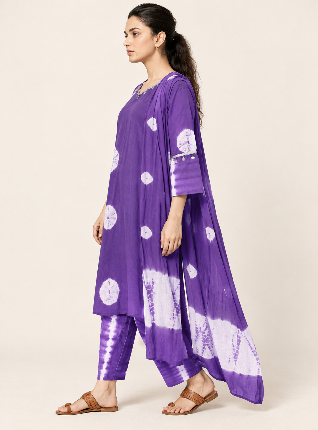 Purple Mul Cotton Tie Dye Kurta Pant Dupatta Suit Set – Indieshades