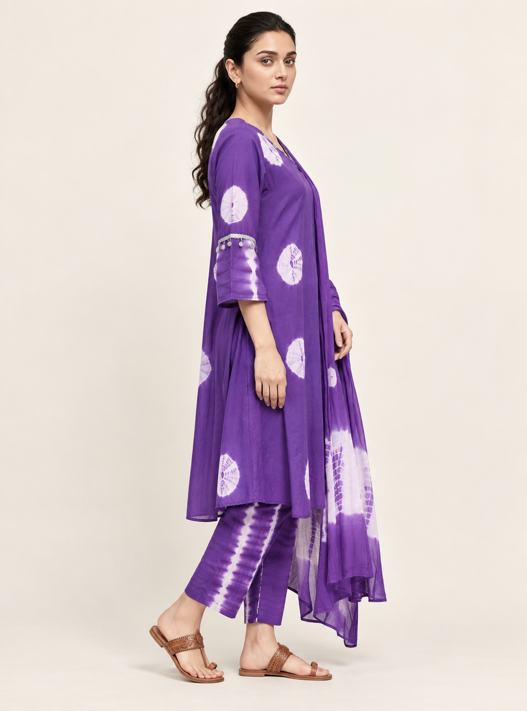 Purple Mul Cotton Tie Dye Kurta Pant Dupatta Suit Set – Indieshades