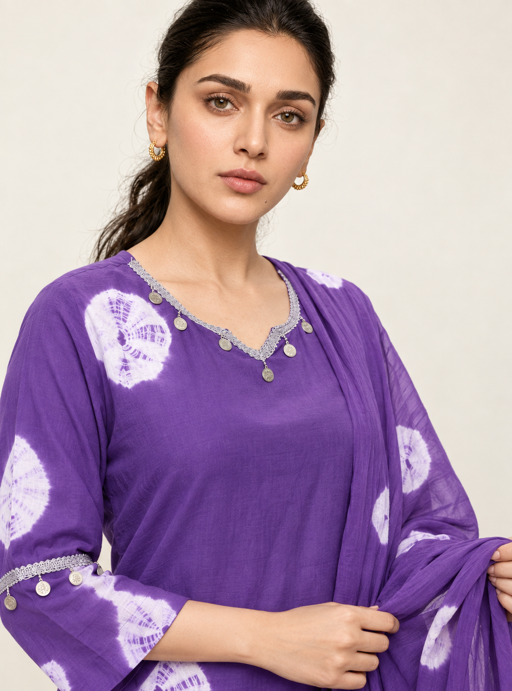 Purple Mul Cotton Tie Dye Kurta Pant Dupatta Suit Set – Indieshades