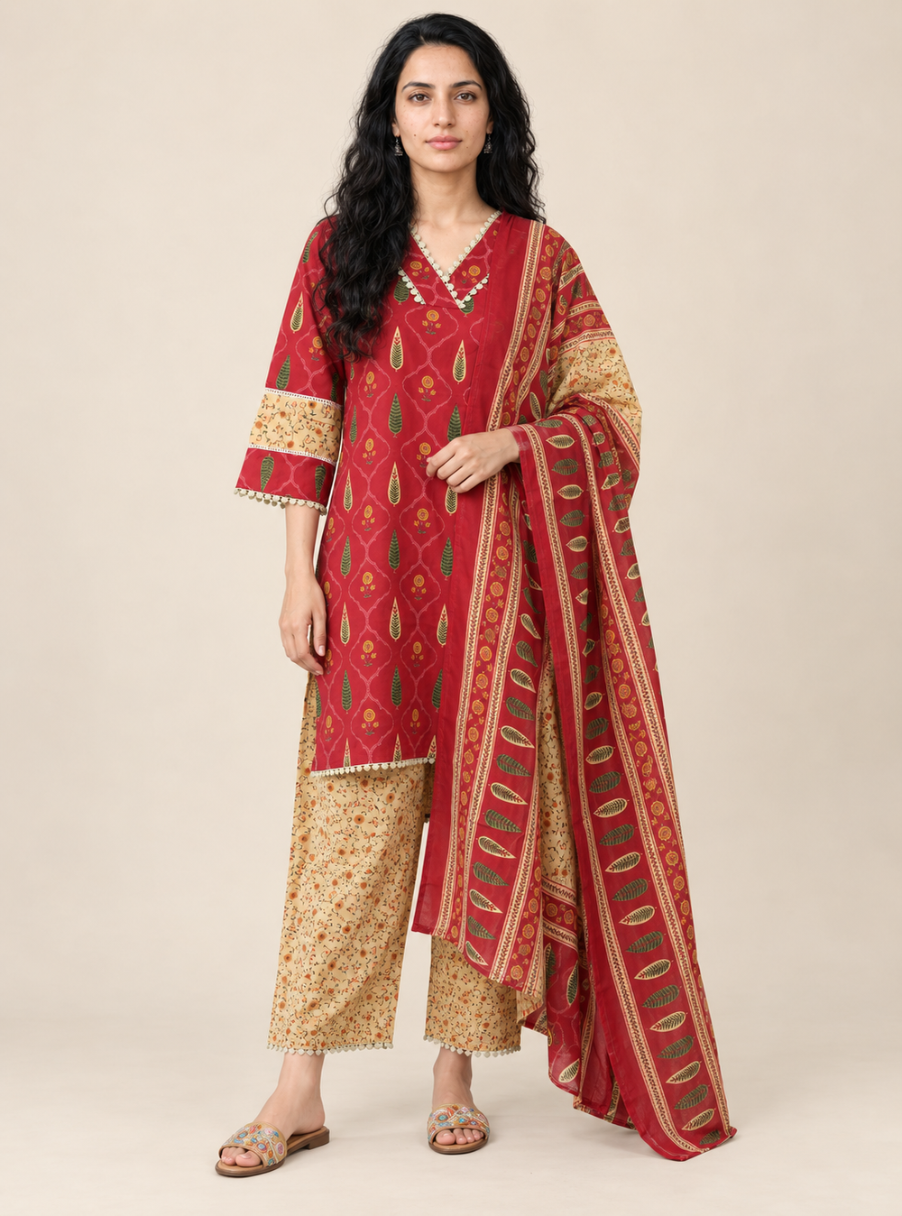 Rani Petals Dark Pink Block Print Cotton Short Kurta Suit Set