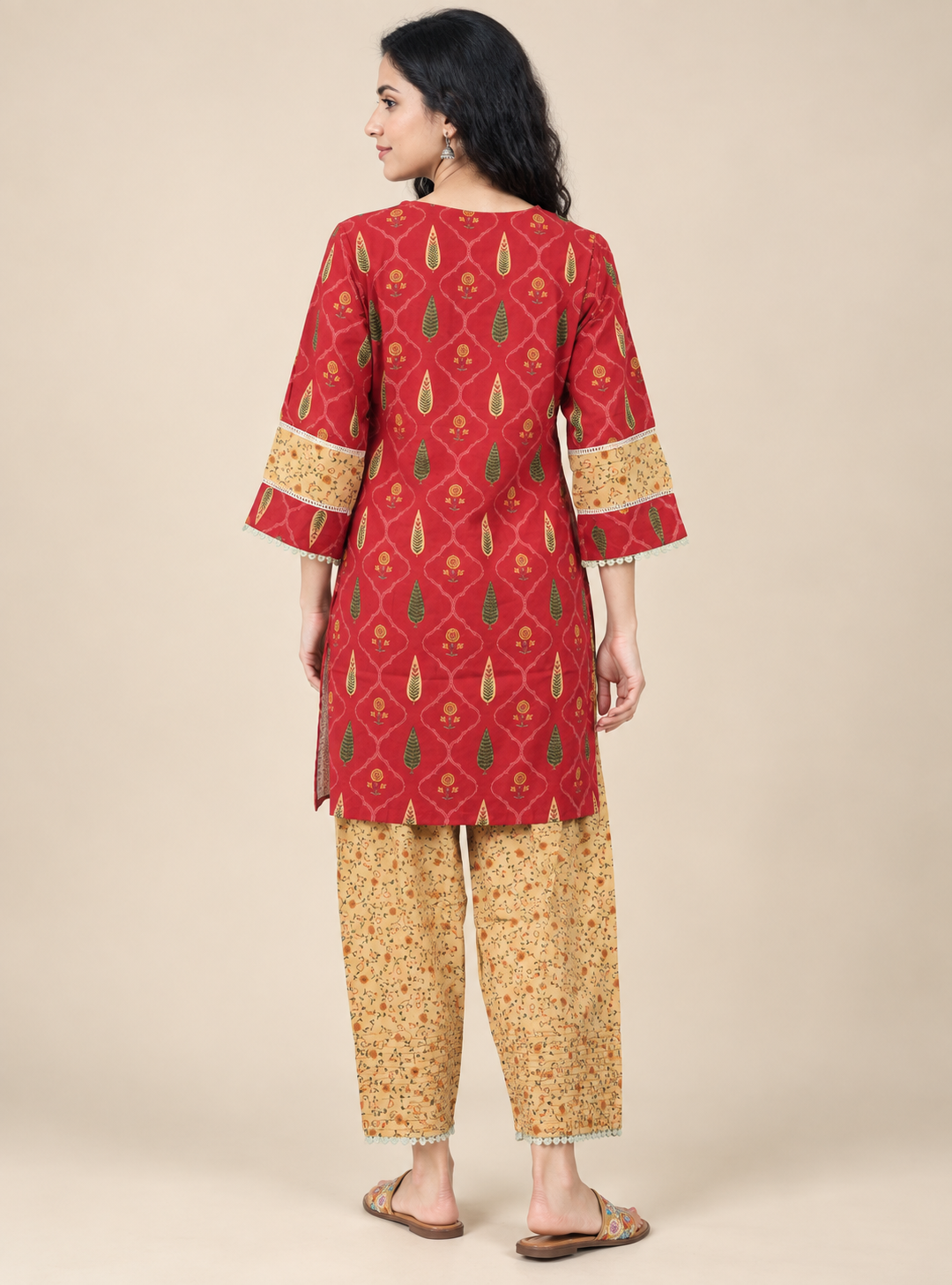 Rani Petals Dark Pink Block Print Cotton Short Kurta Suit Set