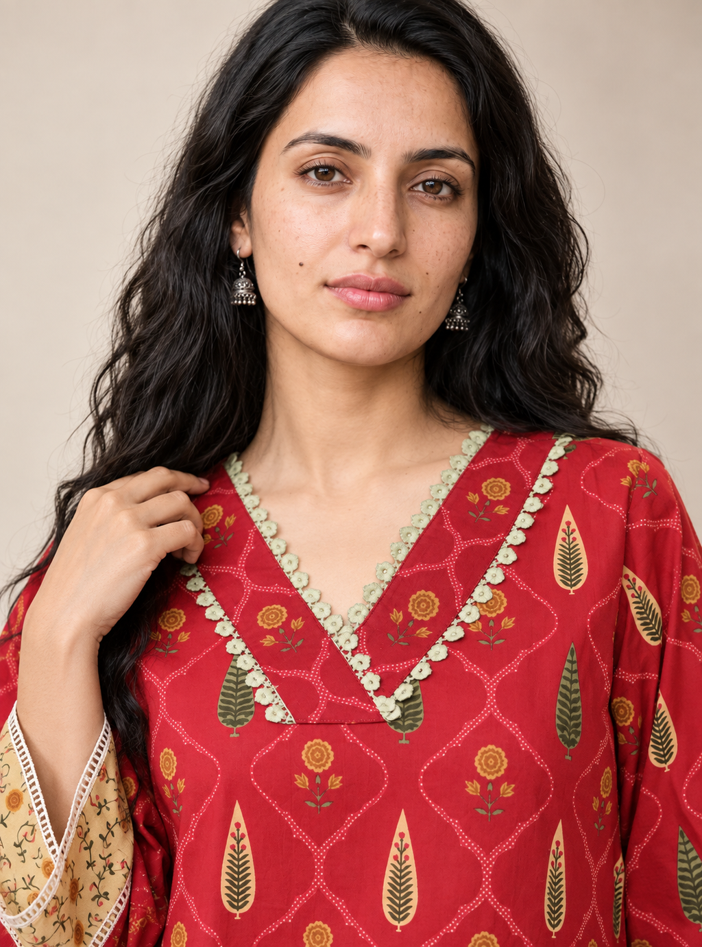 Rani Petals Dark Pink Block Print Cotton Short Kurta Suit Set