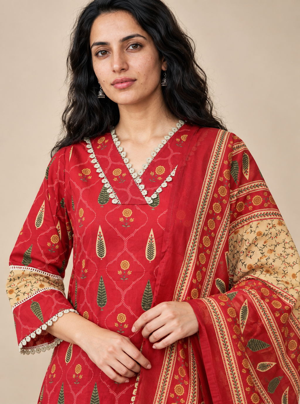 Rani Petals Dark Pink Block Print Cotton Short Kurta Suit Set