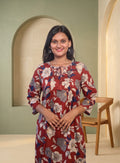 Red hand block cotton A-line kurta