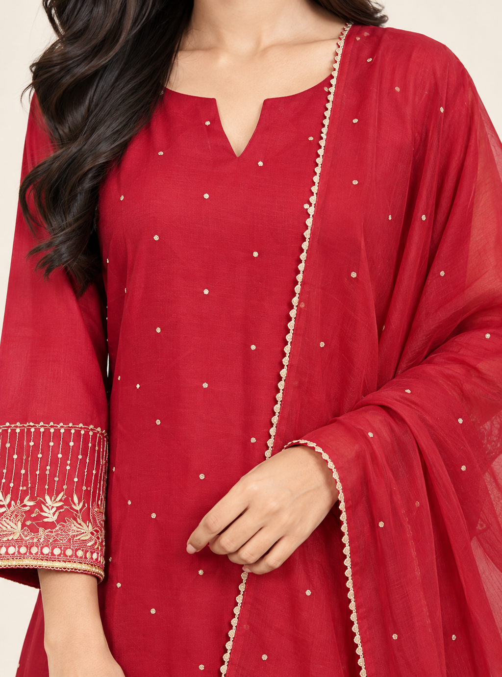 Garnet Grace Maroon Raw Silk Handwork Suit Set with Soft Organza Dupatta