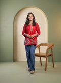 Red cotton embroidery short kurti