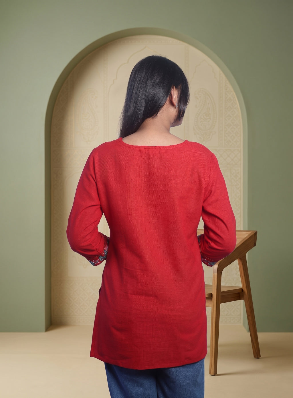 Red cotton embroidery short kurti
